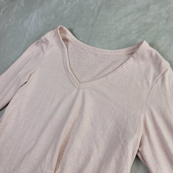 American Eagle Pink Super Soft V-Neck Longsleeve Women's Top | Size M - Picture 2 of 7